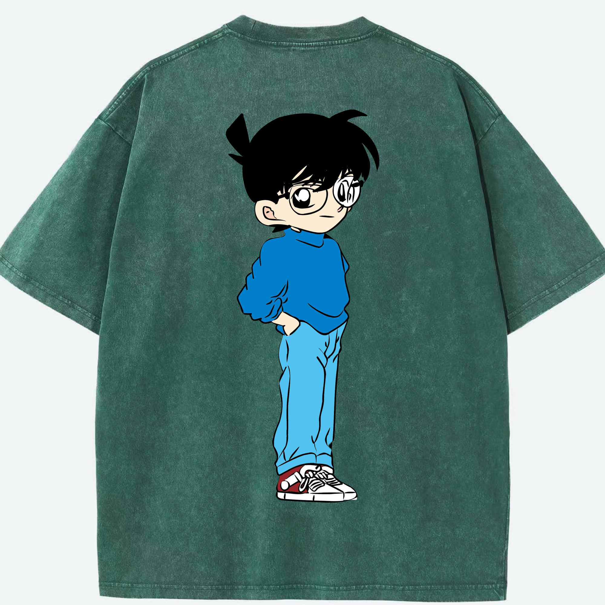（画像用） 名探偵コナン 江戸川 コナン Detective Conan Conan Edogawa 綿100% ヴィンテージ風 半袖Tシャツ（背面プリント）